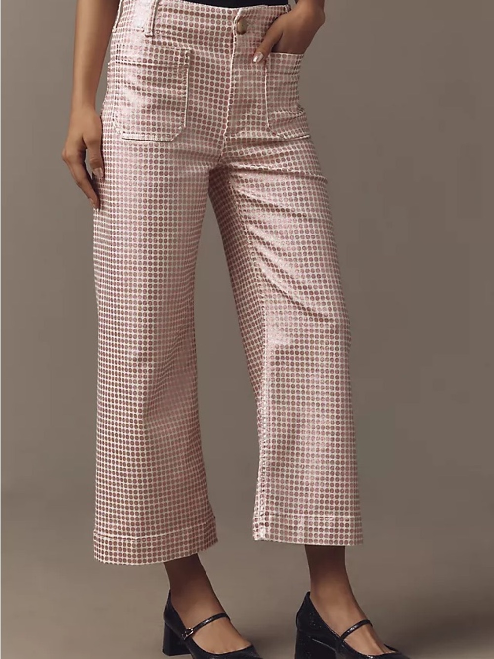 Anthropologie Rose Gold Foil Polka Dot Collette Pants